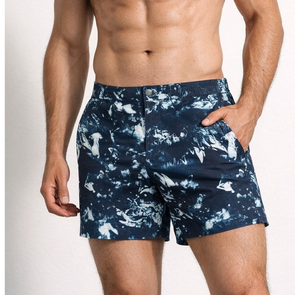 VRST Men's Slim Fit Resort Swim Shorts Indigo Craft Print Size M‎ NWT
